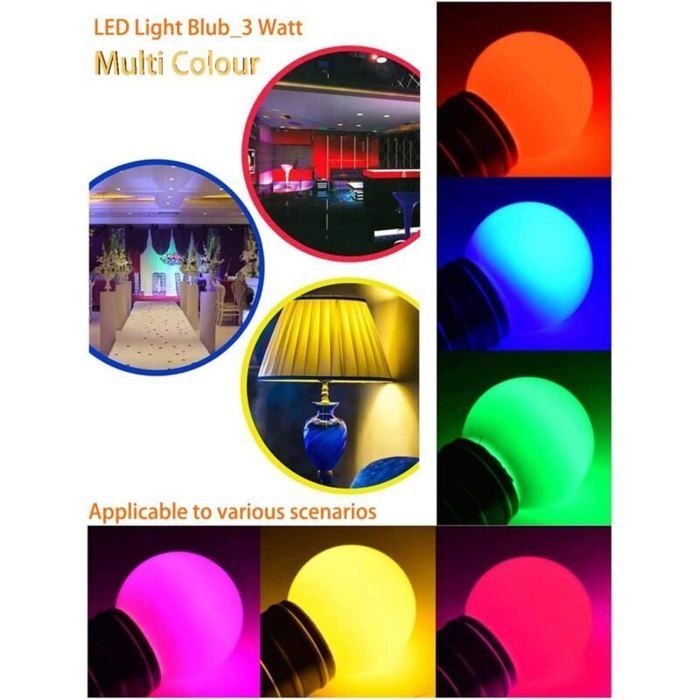 Ampoule LED Couleur B22 3W équivalente 30W 300LM AC 220V B22 Baïonnette Ampoules Guirlande Couleur LED Ampoules- Lot de 40