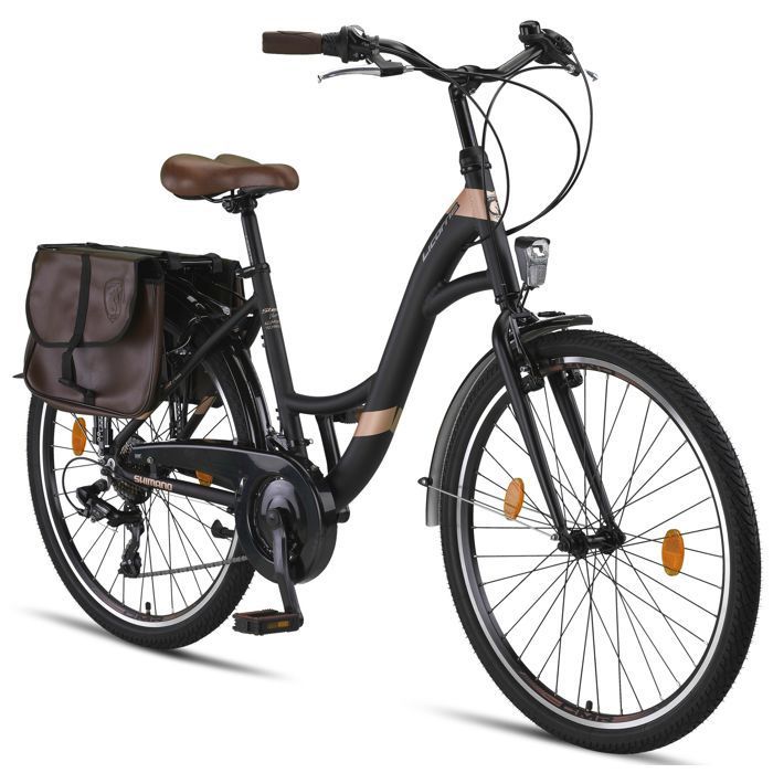 Un vélo de ville pour femme de 26 pouces avec cadre en aluminium [Noir, 26 pouces]