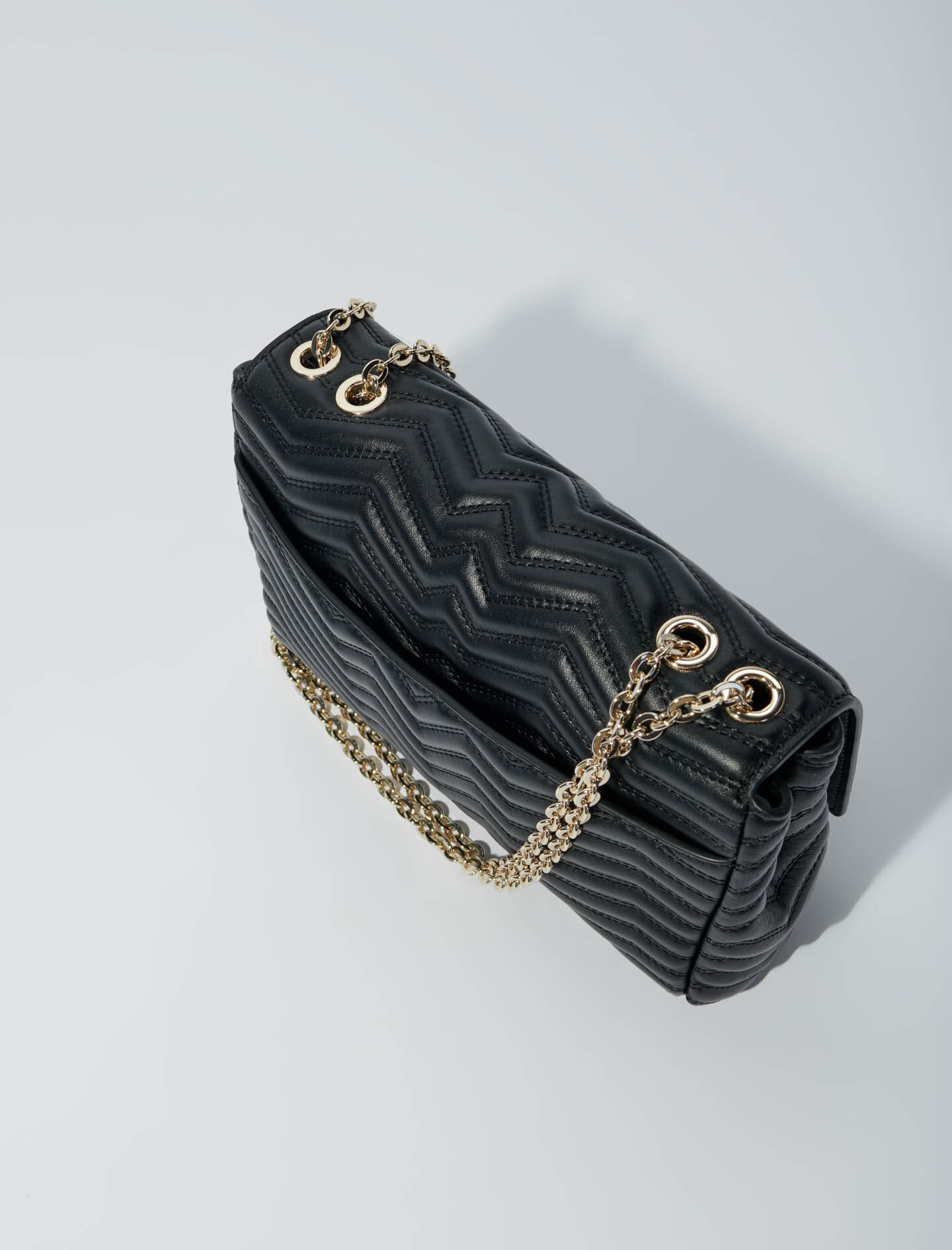 Leren handtas met ketting - Zwart