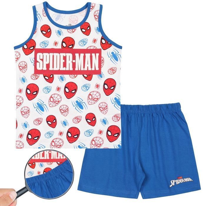 Pijama de dos piezas de Spider-Man para niño, sin tirantes, pantalón corto, azul, 4 años