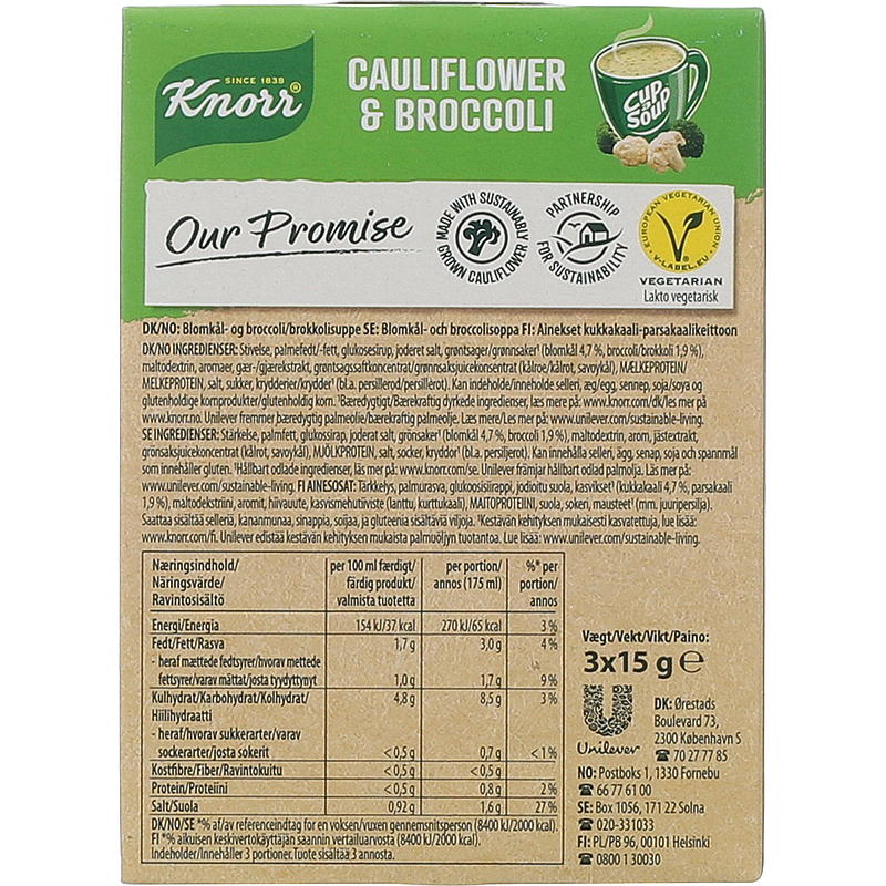 Sopa Knorr Kop, paquete de 3 unidades, coliflor/brócoli Knorr