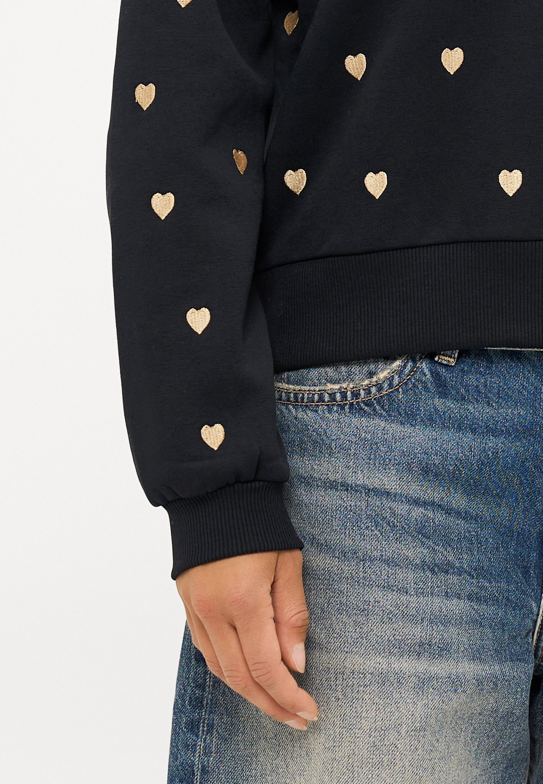 ONLY Petite ONLATIKA O-NEK GLITTER - Sweatshirt - zwart/goudkleurig
