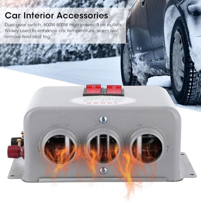 Chauffage de voiture, 12V voiture chauffage refroidissement chauffage compact 3 trous 600W-800W dégivreur antibuée réchauffeur