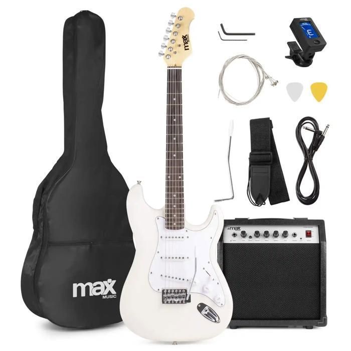 Elektrische gitaar - MAX - Wit - Complete set - Volwassenen