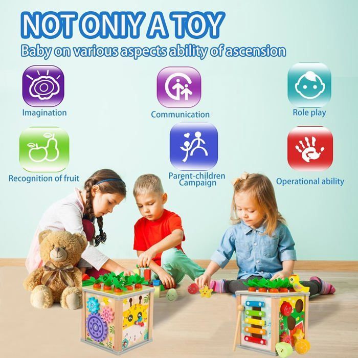 Cubo de actividades Montessori 6 en 1 - Madera multicolor - Para bebés a partir de 12 meses - Unisex