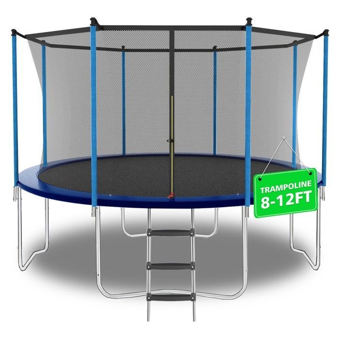 Trampoline 240x240cm Acier Galvanisé Filet Sécurité Inclus + Coussin Ressorts - Capacité 181kg Extérieur Enfant/Adulte Bleu