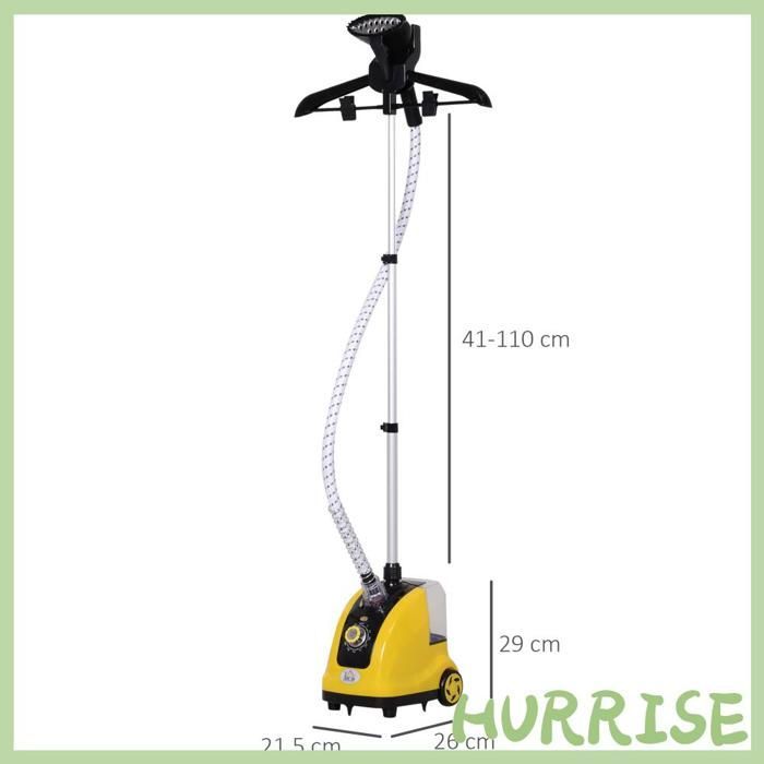 Vaporiera verticale per indumenti Cocosity, serbatoio dell'acqua da 1,4 litri, potenza 1950 W, emissione di vapore 32 g/min, asta telescopica, giallo/nero.