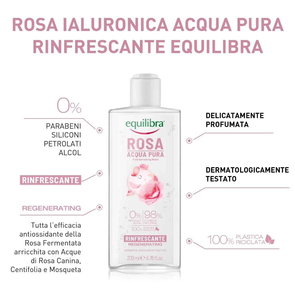 EQUILIBRA Equilibra Rosa Pure Toning Water 200 ml Multi-actieve tonic