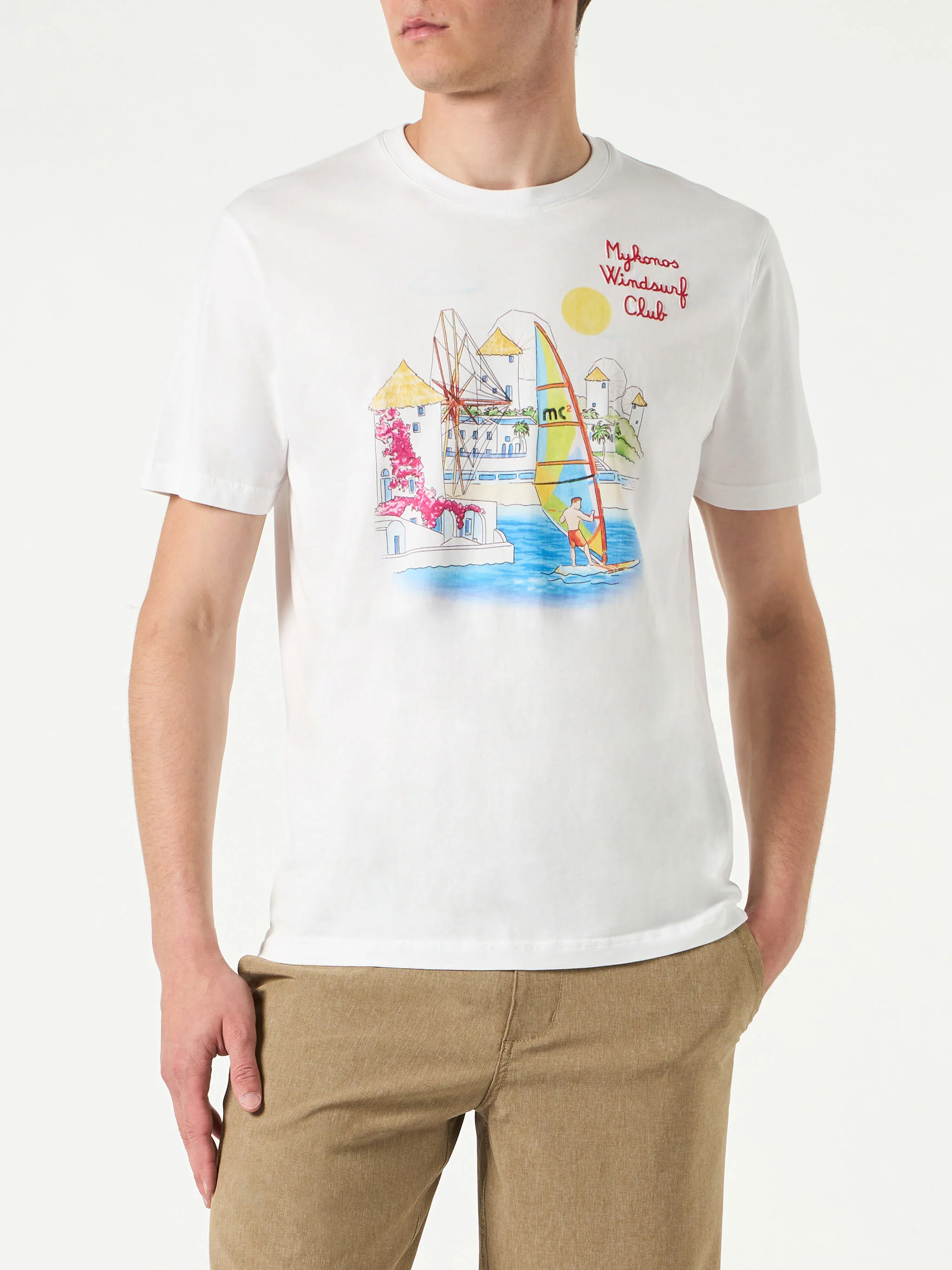 Heren katoenen T-shirt met Mykonos-print