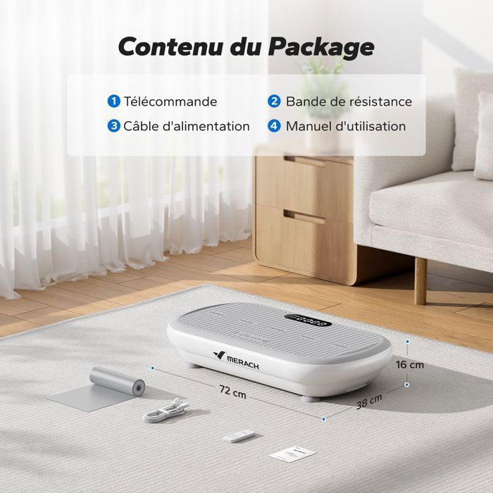 Pedana vibrante MERACH, telecomando, schermo LED, Bluetooth, 10 velocità, 11 programmi, silenziosa ≤70dB, portata 200 kg