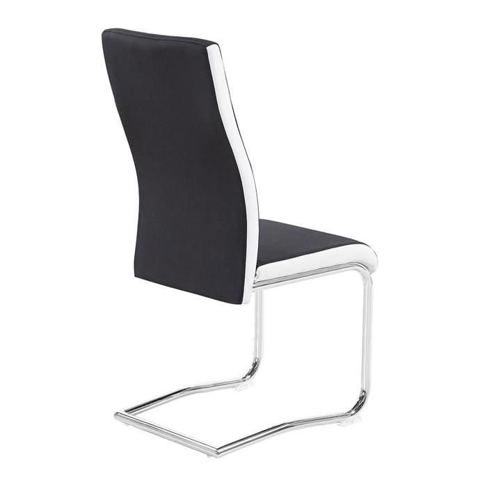Lot de 4 chaises de salle à manger ou cuisine ALBA avec assise rembourrée et piètement chromé, revêtement en tissu noir et blanc