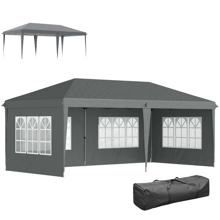 Tonnelle pop-up pliante - Outsunny - 3 x 6 m - 3 cotés démontables - piquets d'ancrage au sol + sac de transport inclus - gris