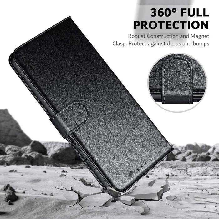 Capa carteira - MASSILIA TECH - SAMSUNG GALAXY A16 - Couro preto fosco - 2 protetores de tela de vidro temperado - Flexível