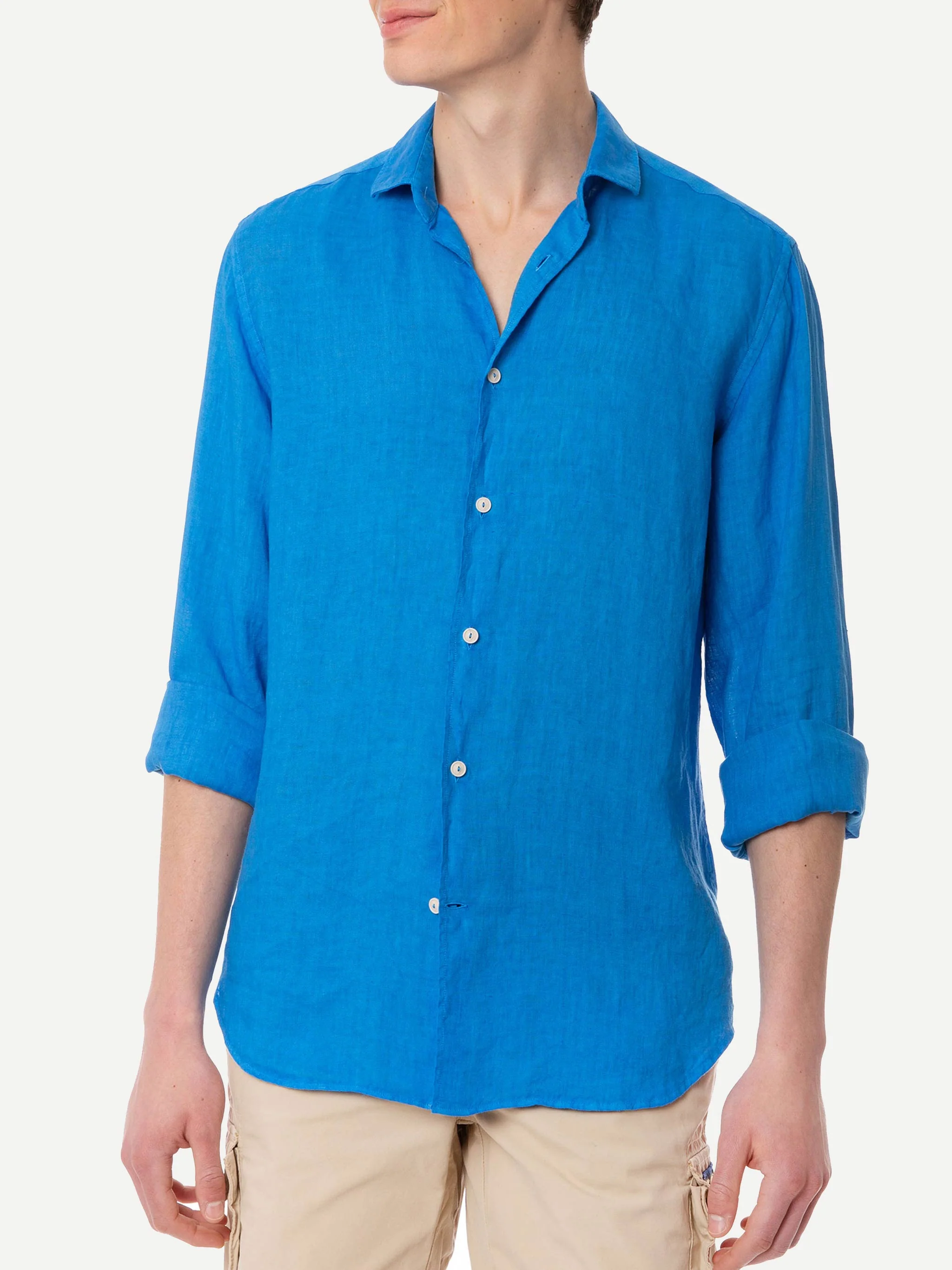 Camisa de hombre Pamplona en lino azul