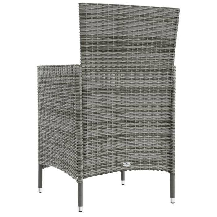 Conjunto de comedor de exterior - vidaXL - Resina de mimbre - Gris - Mesa 90x90x75 cm - Silla 61x60x88 cm