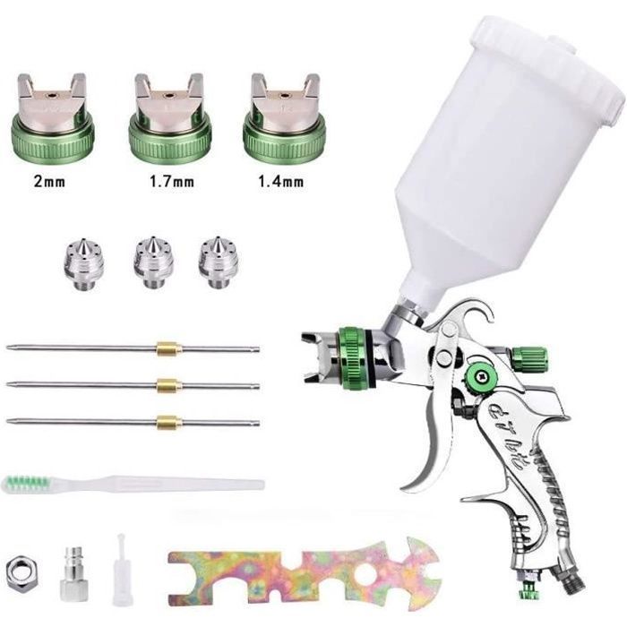 Professional HVLP Gravity Feed Paint Spray Gun with 3 Nozzles (1.4mm, 1.7mm, 2.0mm) and 600cc Cup
