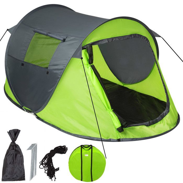 Tienda de campaña - TECTAKE - RITA Tienda de campaña desplegable para 2 personas en poliéster - Gris/Verde