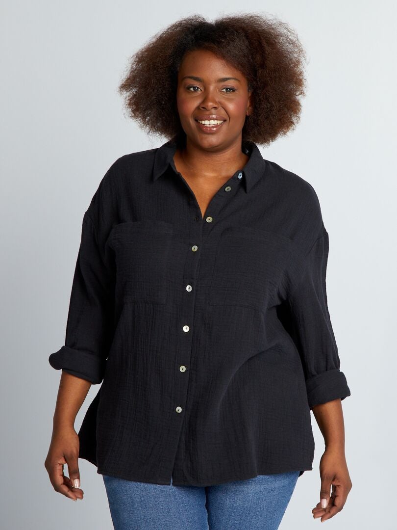 Blusa lisa de gaze de algodão - Preta