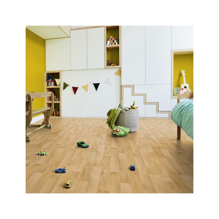 Suelo de PVC de alta calidad - Imitación de parquet de haya marrón claro - Rollo de 3 m x 5 m
