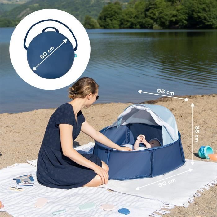 BABYMOOV Babyni 2-in-1 box en reisbedje met zeemansstrepen, UV-bescherming SPF 50+, inclusief muggennet en zonnescherm, pop-up systeem