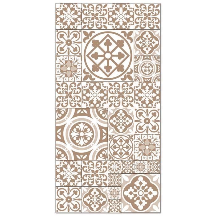 Tappeto panoramico in vinile, motivo piastrelle di cemento marrone Talavera, 40x80 cm - Tappeto in PVC per cucina, ufficio e soggiorno