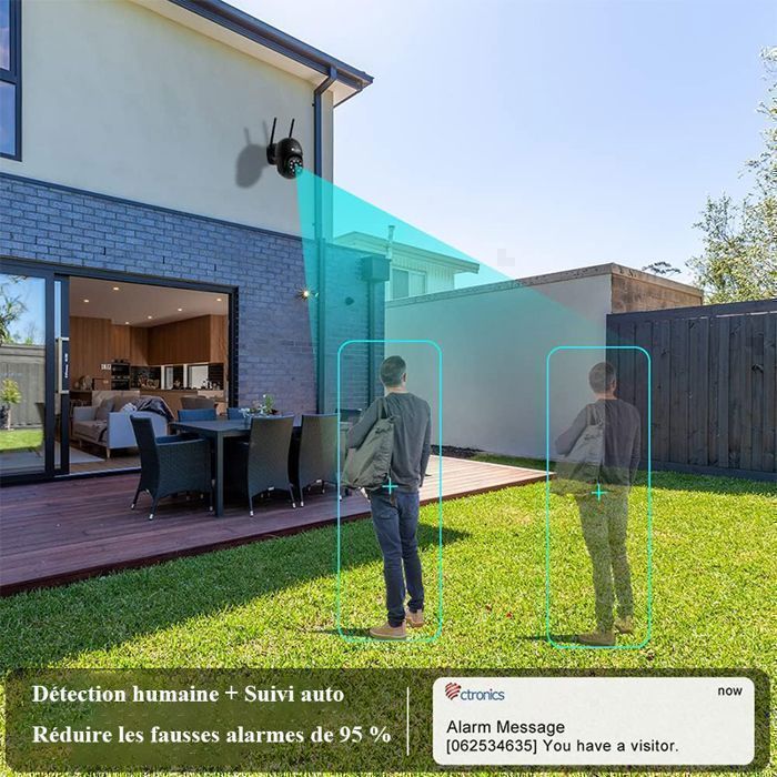Ctronics 2-pack wifi-bewakingscamera's voor buiten met kleurennachtzicht, bereik van 30 meter, persoonsdetectie en automatische tracking.