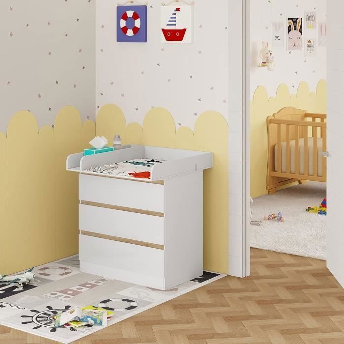 WOLTU Wickeltisch mit 3 Schubladen – inklusive Wickelauflage – für Babys, aus Spanplatte und MDF, Weiß