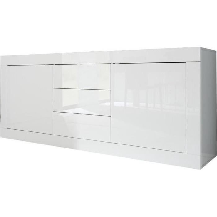 Aparador BASICO de 2 puertas y 3 cajones, lacado blanco brillante - 210 x 42 x 85,8 cm (ancho x profundidad x alto)