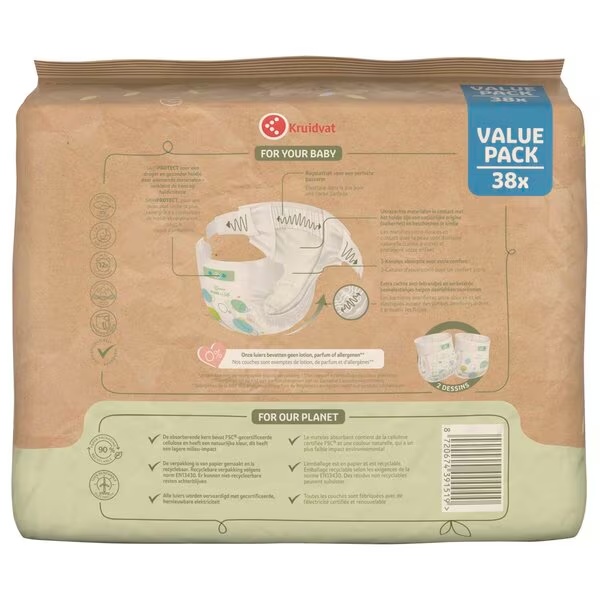 Kruidvat Pure & Soft пелене величине 4, повољно паковање, величина 4 (8-14 кг), 38 комада