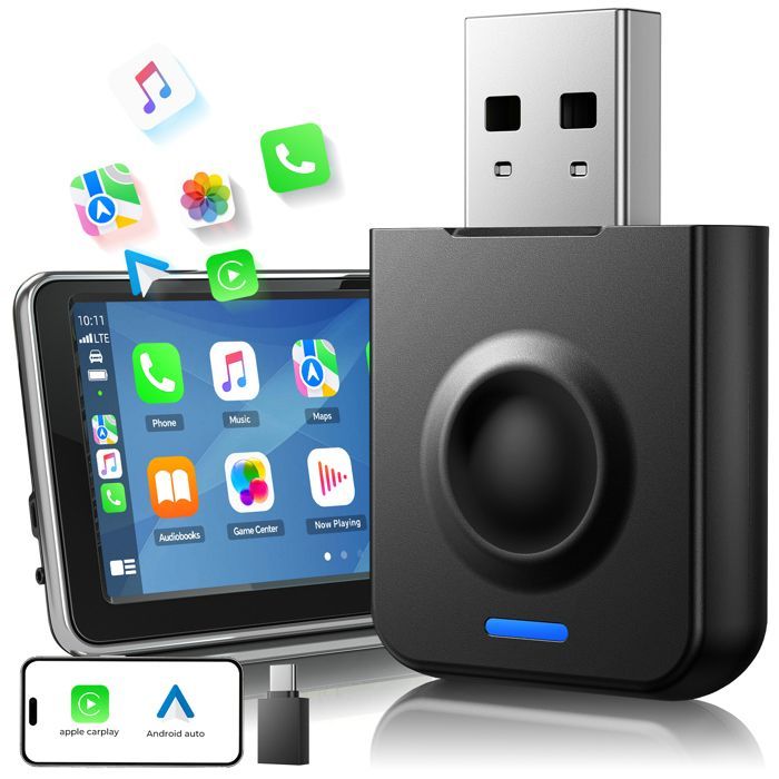 Adaptador inalámbrico CAMPARK para Apple CarPlay y Android Auto, Bluetooth 5.0, WiFi 5.8GHz, USB C/A