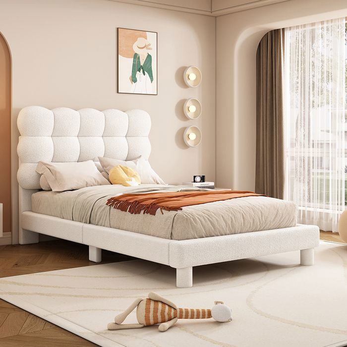 Cama infantil, 90x200 cm, individual con cabecero regulable, blanca.