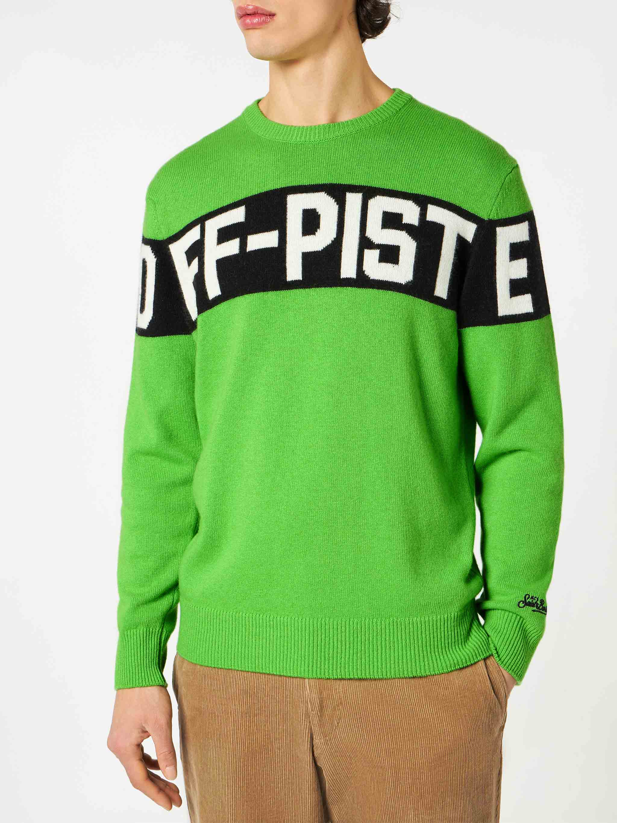 Maglione da uomo verde fluo con scritta Off-Piste