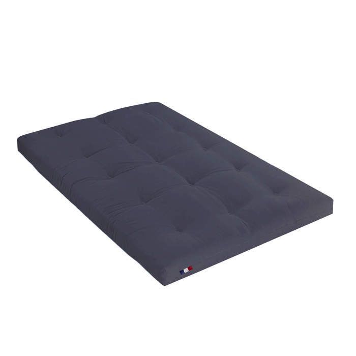 Colchón futón de algodón gris 140x190 - TERRE DE NUIT - 5 capas de relleno - 13 cm de grosor