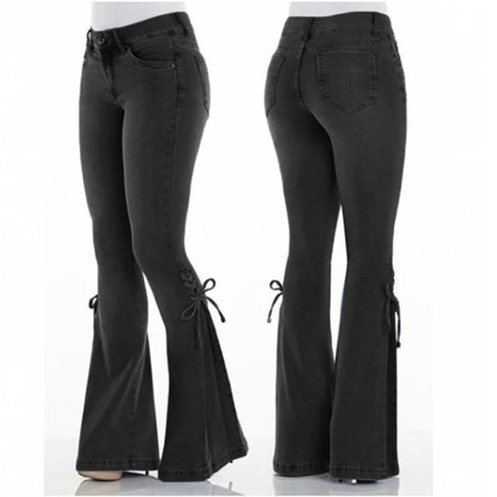 Jeans Femmes Stretch Taille Moyenne Pantalon - FUNMOON - Slim - Noir