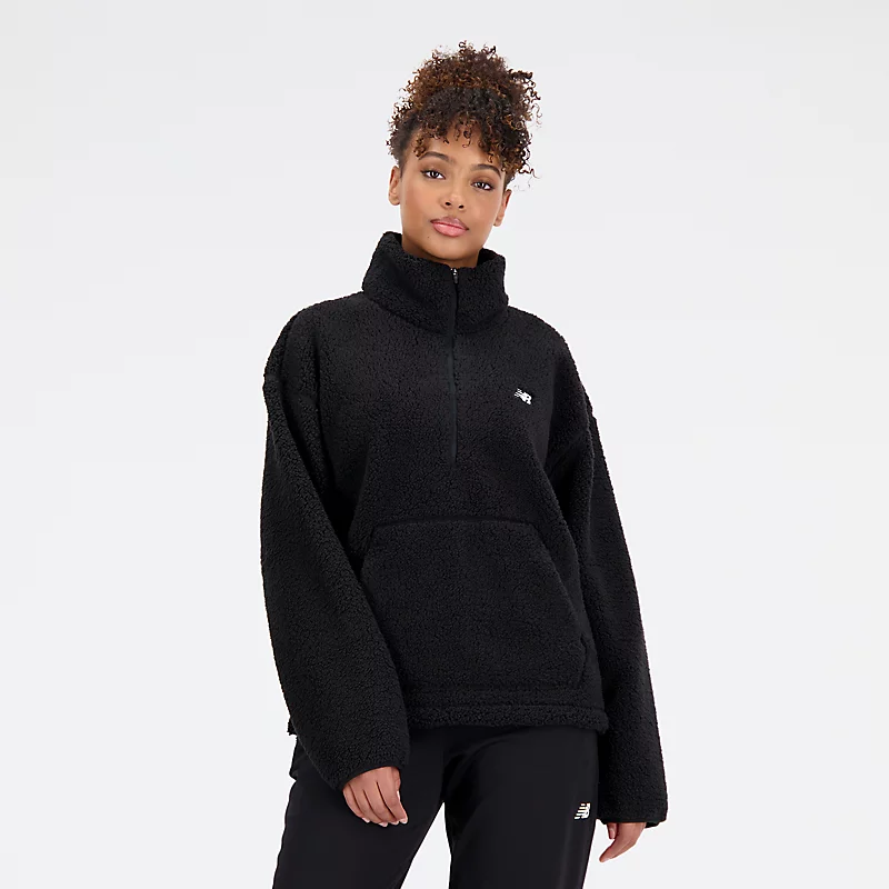 Kobiecy sweter typu sherpa Achiever - CZARNY