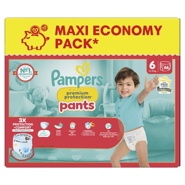 Scutece Pampers Premium Protection Pants mărimea 6, mărimea 6 (13-18 kg), 66 bucăți