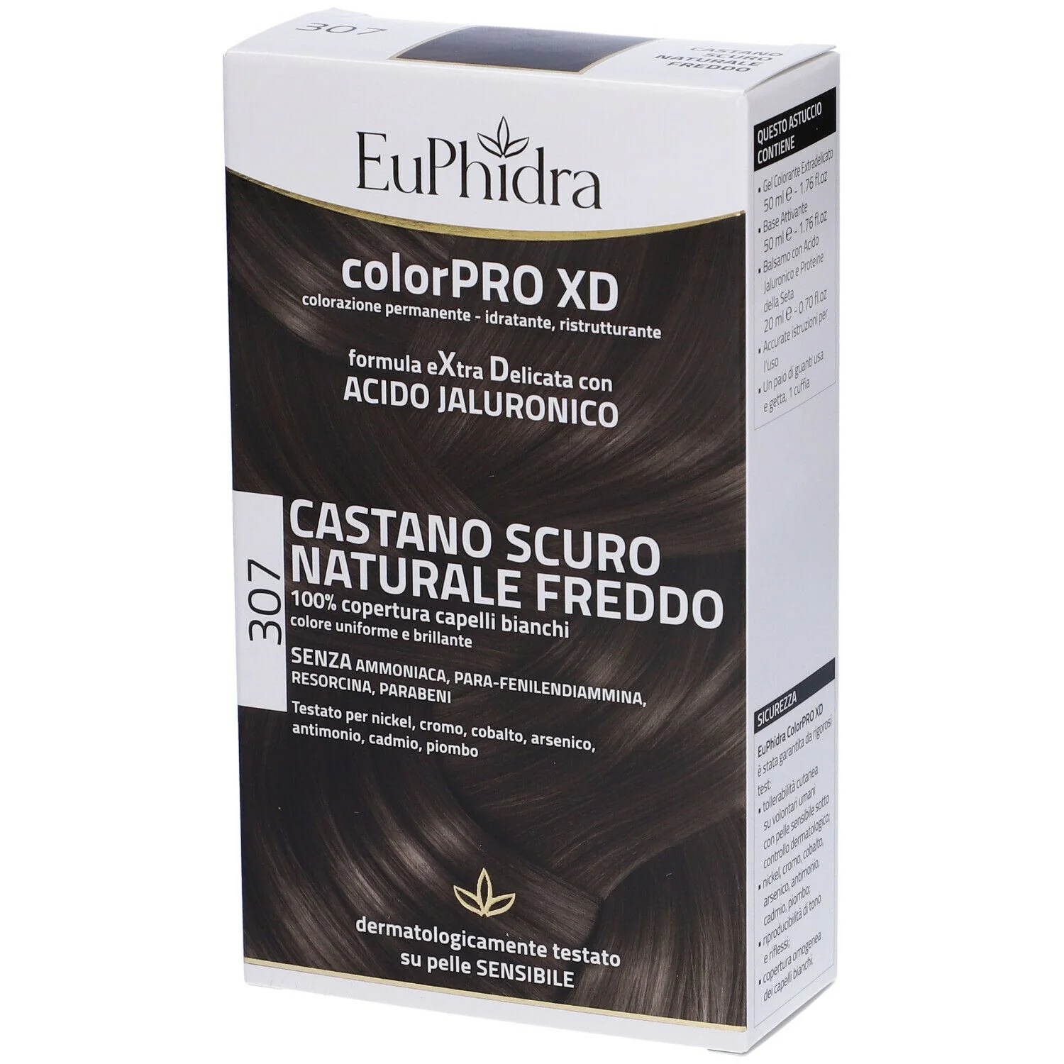 EUPHIDRA Euphidra Colorpro XD 307 Castanho escuro natural, coloração fria + ativador + condicionador + touca + luvas