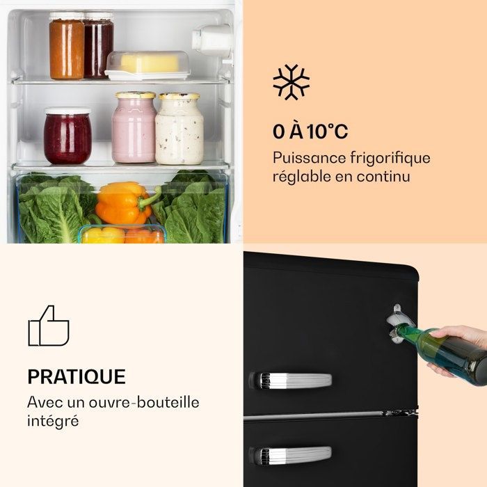 Klarstein Irene Fridge-Freezer Combination 85 Liters Retro Design Black