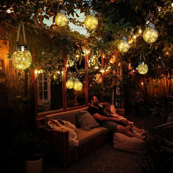 Paquete de 2 luces solares para exteriores, farol de exterior con 20 LED, decoración de jardín impermeable, iluminación de patio, luz cálida.