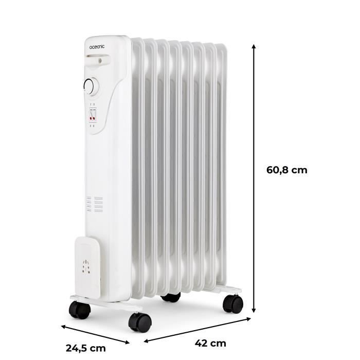 Radiador eléctrico de aceite - 2000 vatios - OCEANIC - 3 niveles de potencia - 9 elementos - Portátil - Blanco
