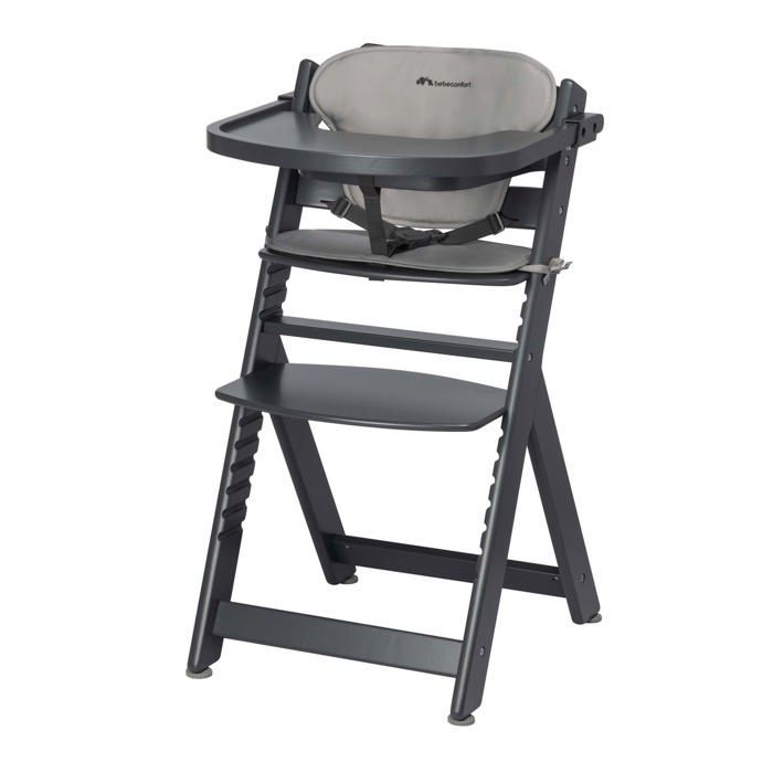 BEBECONFORT Timba + cushion, Baby high chair, Wooden chair, From 6 months to 10 years (30kg), Mineral Graphite