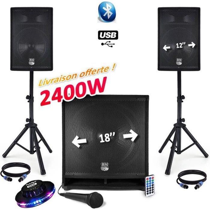 Sistema audio completo BM SONIC 2400W USB-BT MKII - 2 altoparlanti da 12