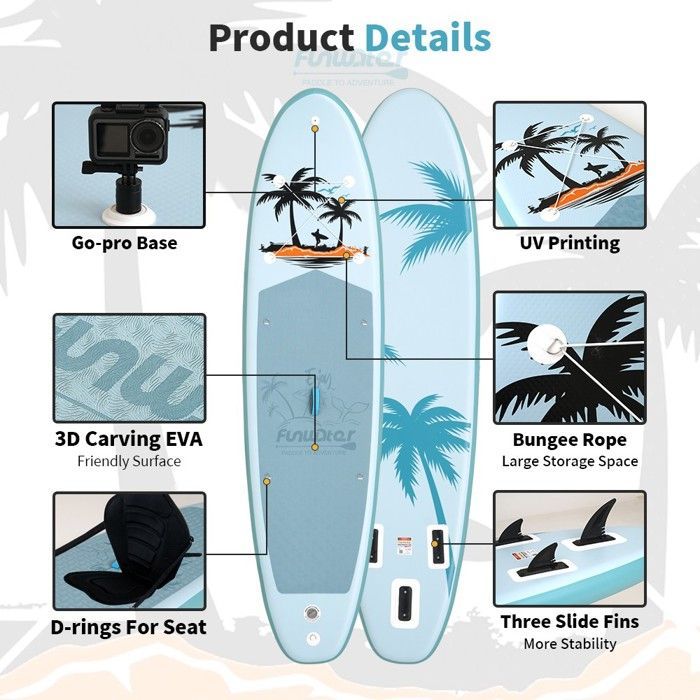 FunWater Inflatable Non-Slip Paddleboard, Water Sports, Ultra-Light SUP, Non-Slip EVA, 335x83x15cm