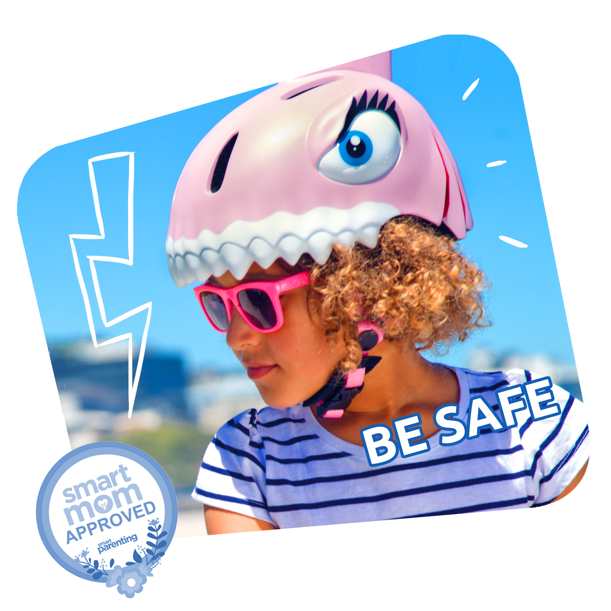 Casco De Bicicleta Para Niños | Tiburón Rosa | Crazy Safety | Certificado En1078
