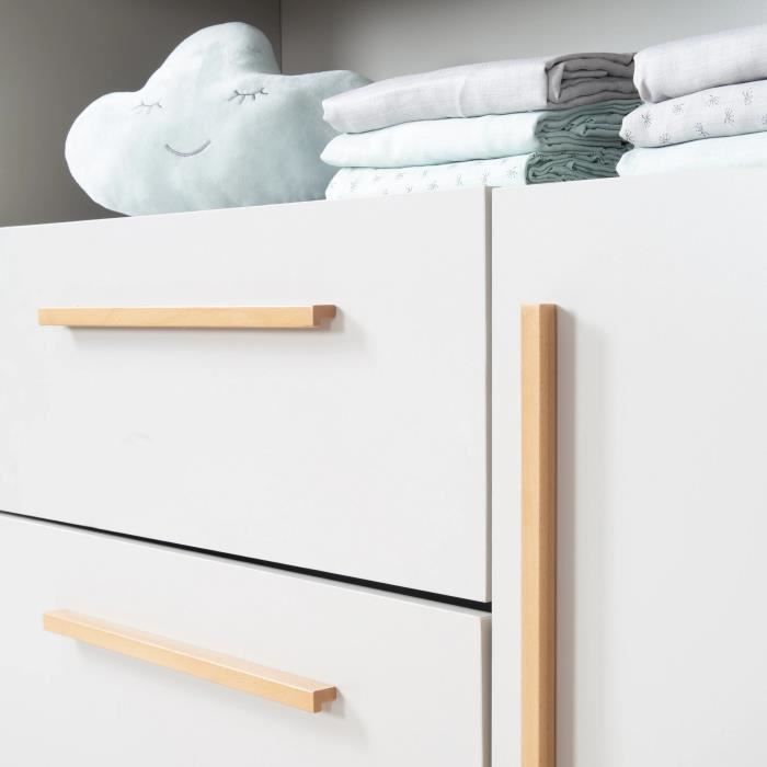 Cambiador ROBA Lea - Tapa desmontable - Tiradores de madera maciza - Altura de cambio 90 cm - Gris claro