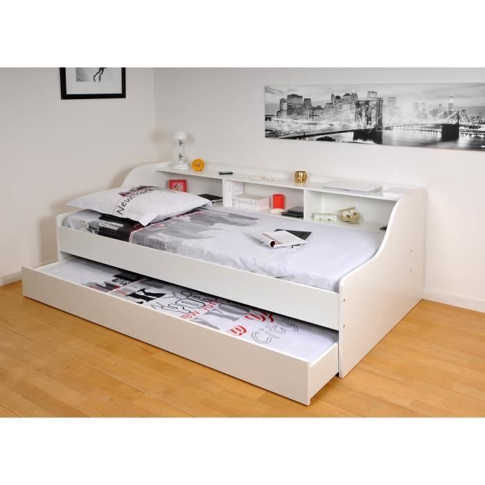 Cama infantil PALMA - WEBER INDUSTRIES - Contemporânea - Melamina branca - Com gaveta e prateleiras integradas