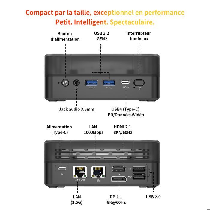 AWOW Mini Gaming PC AMD Ryzen 7 7840HS (8c/5.1GHz), 32 GB DDR5, 1 TB SSD, Radeon 780M, 4K, WiFi 6, BT 5.2, 2xLAN 2.5G