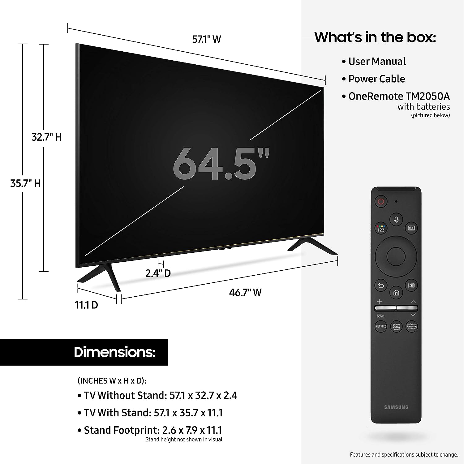 SAMSUNG 65-Zoll-Crystal-UHD-TU-8000-Serie – 4K UHD HDR Smart TV mit integrierter Alexa (UN65TU8000FXZA, Modell 2020)