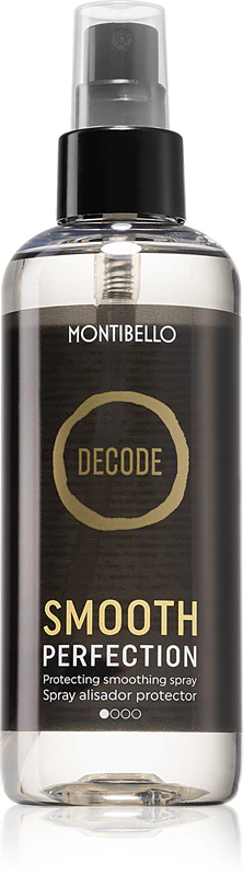 spray Montibello Decode Smooth Perfection é um protetor térmico para uso com chapinhas e modeladores de cachos em cabelos finos e danificados.