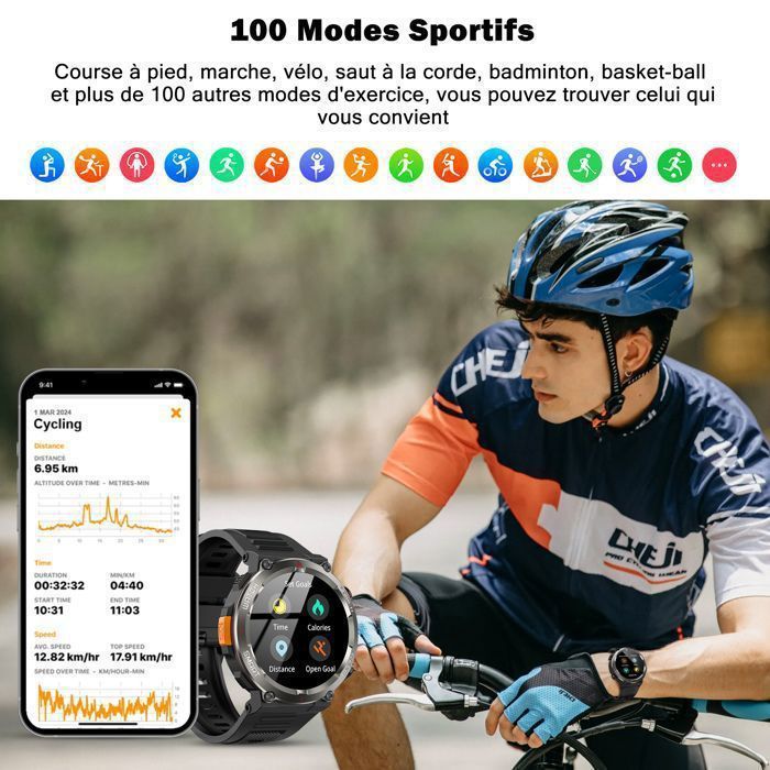 Smartwatch Blackview da uomo con schermo da 1,45''/luce LED/batteria da 960 mAh, oltre 100 modalità sportive, monitoraggio della salute per Android e iOS